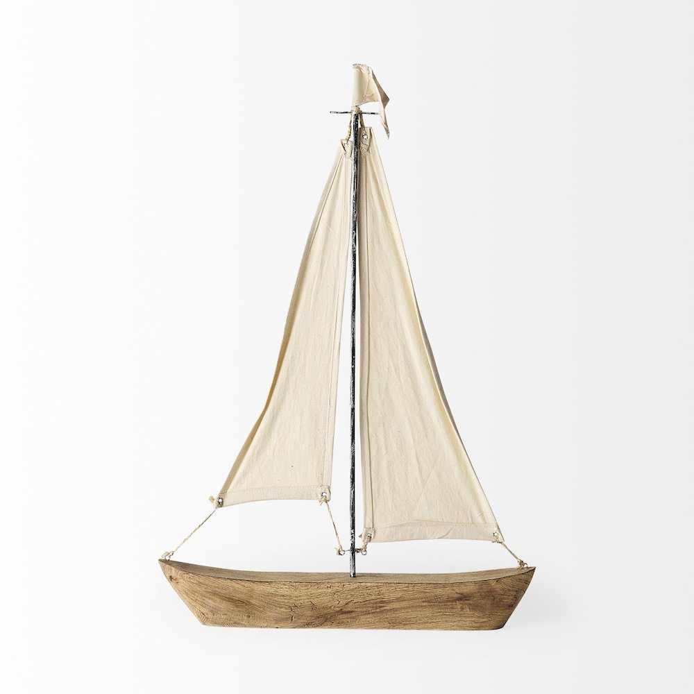 Tartane Large 22L x 2W Brown/Cream Nautical Inspired Sailboat. Picture 6
