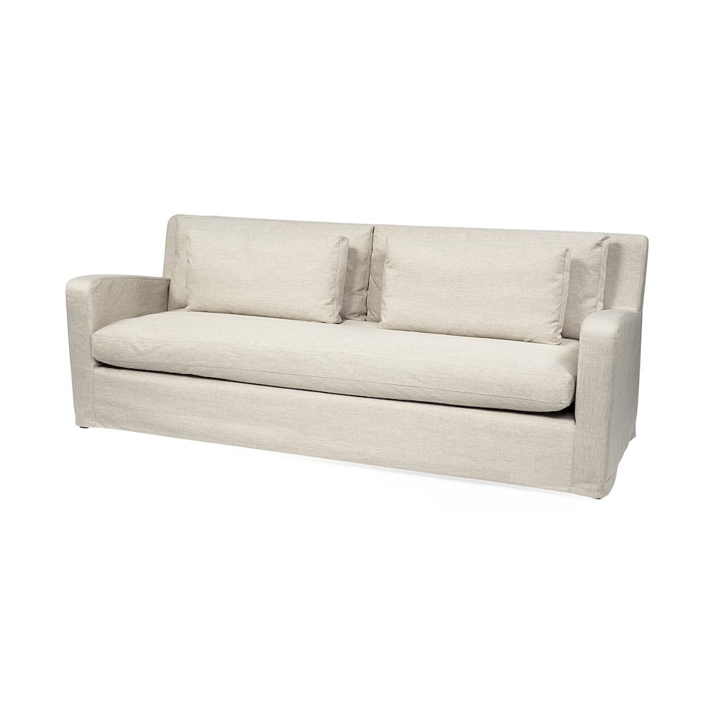 Denly 92.5 X 38.25 X 34.5  Beige Slipcover Three Seater Sofa. Picture 1