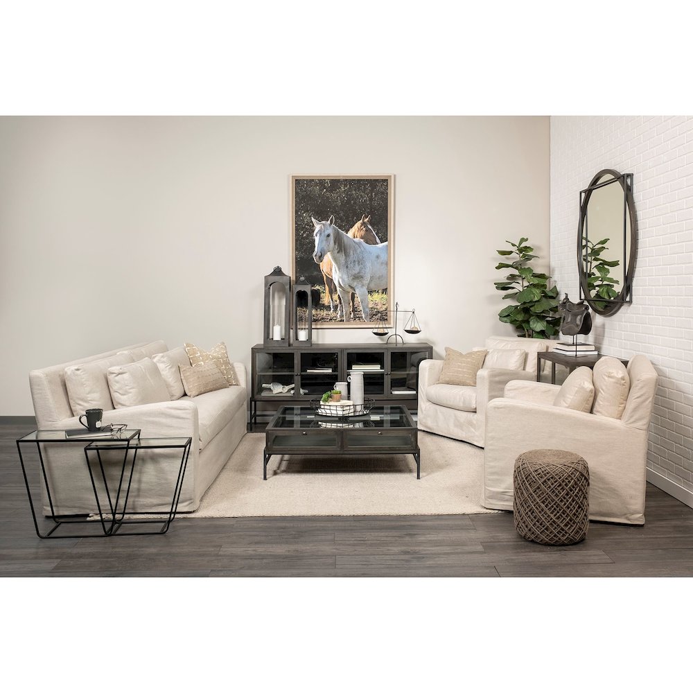 Denly 92.5 X 38.25 X 34.5  Beige Slipcover Three Seater Sofa. Picture 6