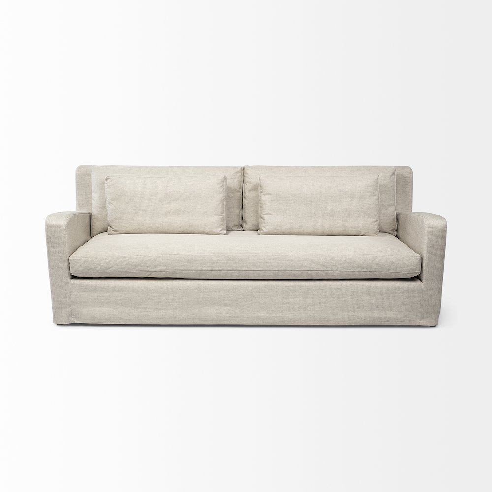 Denly 92.5 X 38.25 X 34.5  Beige Slipcover Three Seater Sofa. Picture 10