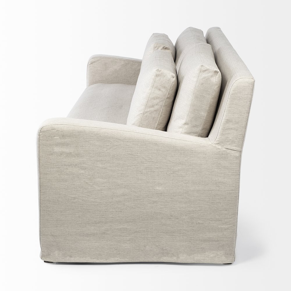 Denly 92.5 X 38.25 X 34.5  Beige Slipcover Three Seater Sofa. Picture 11