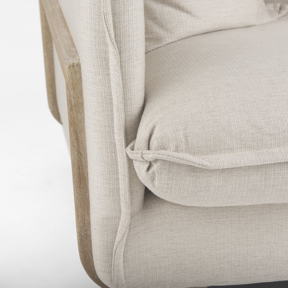 Roy Beige Upholstered and Brown Wood Frame Arm Chair. Picture 4