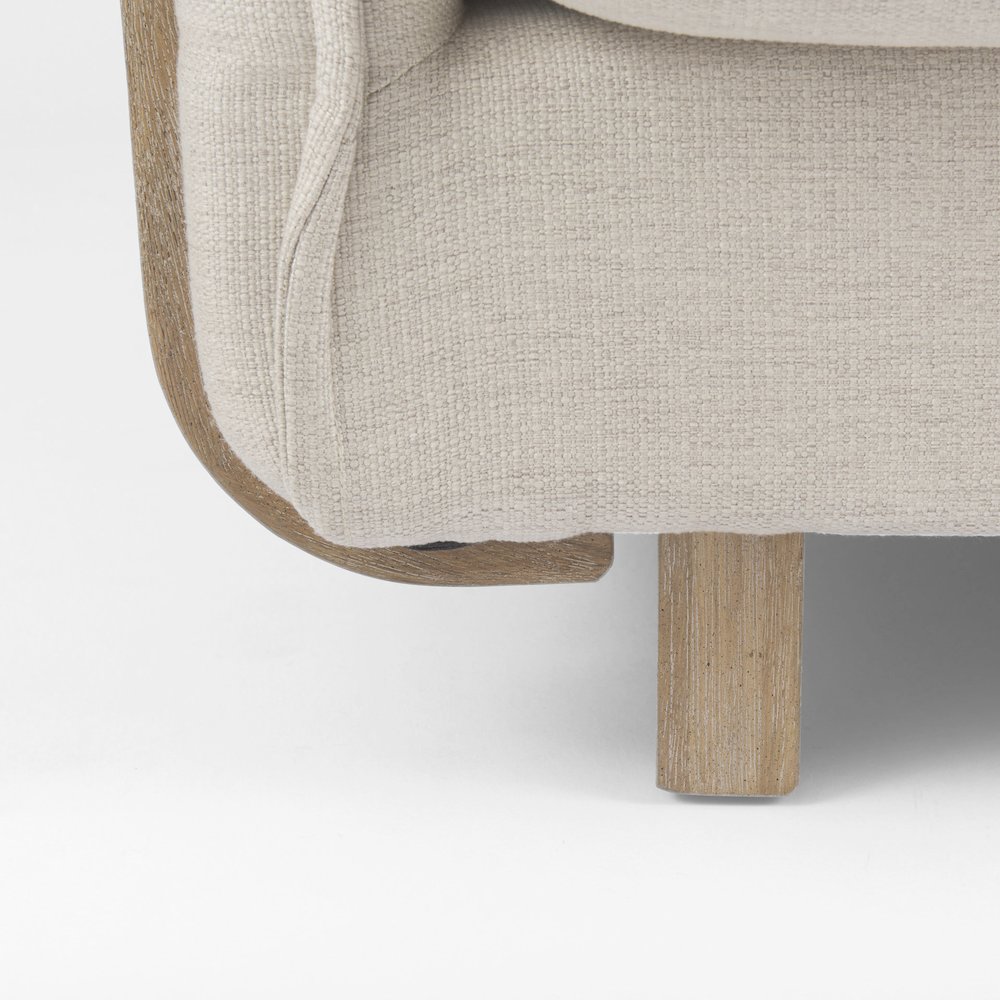 Roy Beige Upholstered and Brown Wood Frame Arm Chair. Picture 5