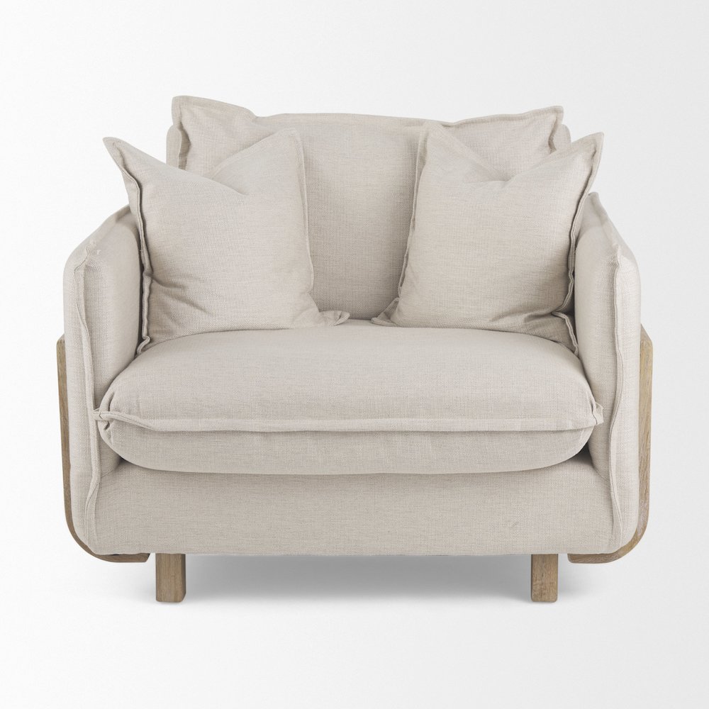 Roy Beige Upholstered and Brown Wood Frame Arm Chair. Picture 8