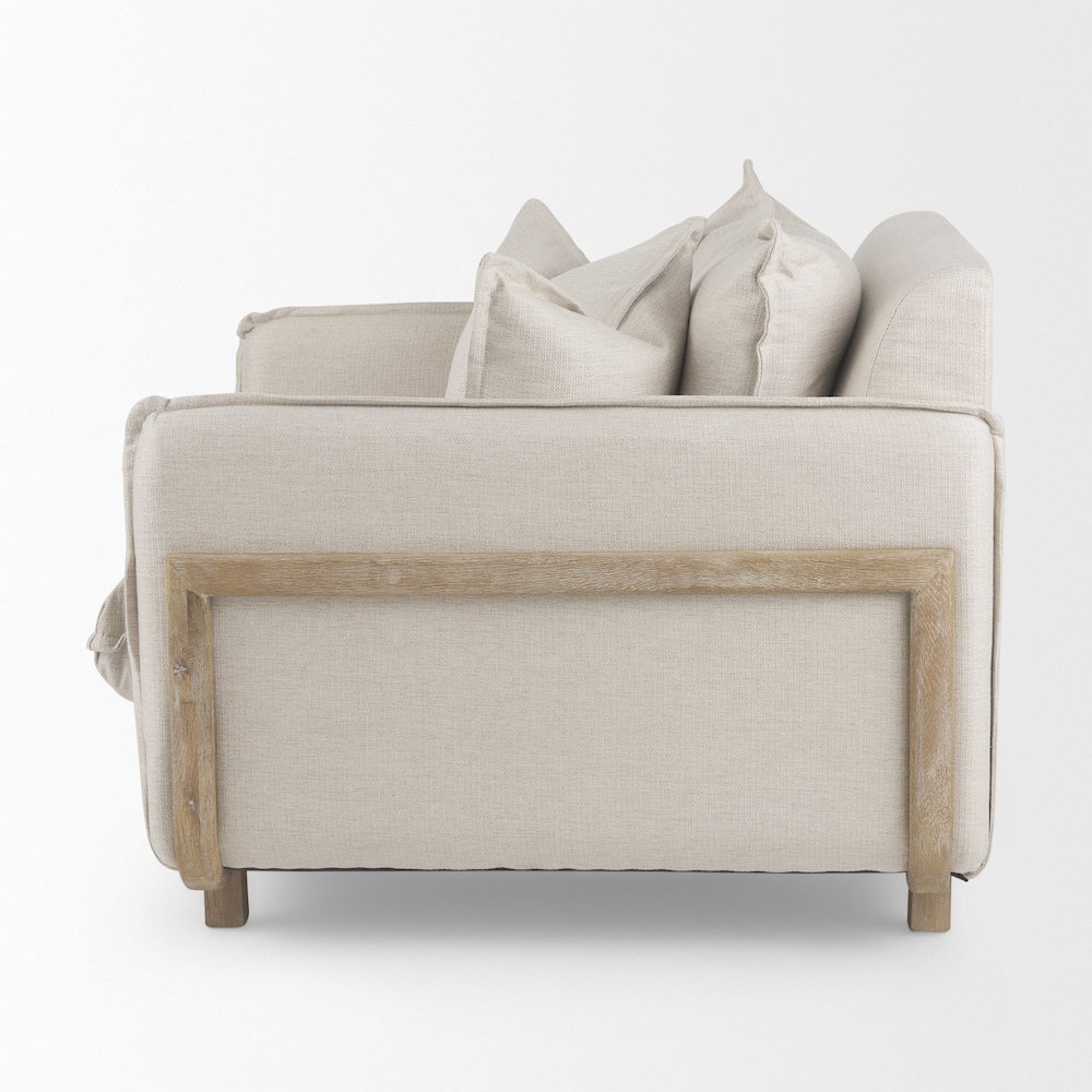 Roy Beige Upholstered and Brown Wood Frame Arm Chair. Picture 9