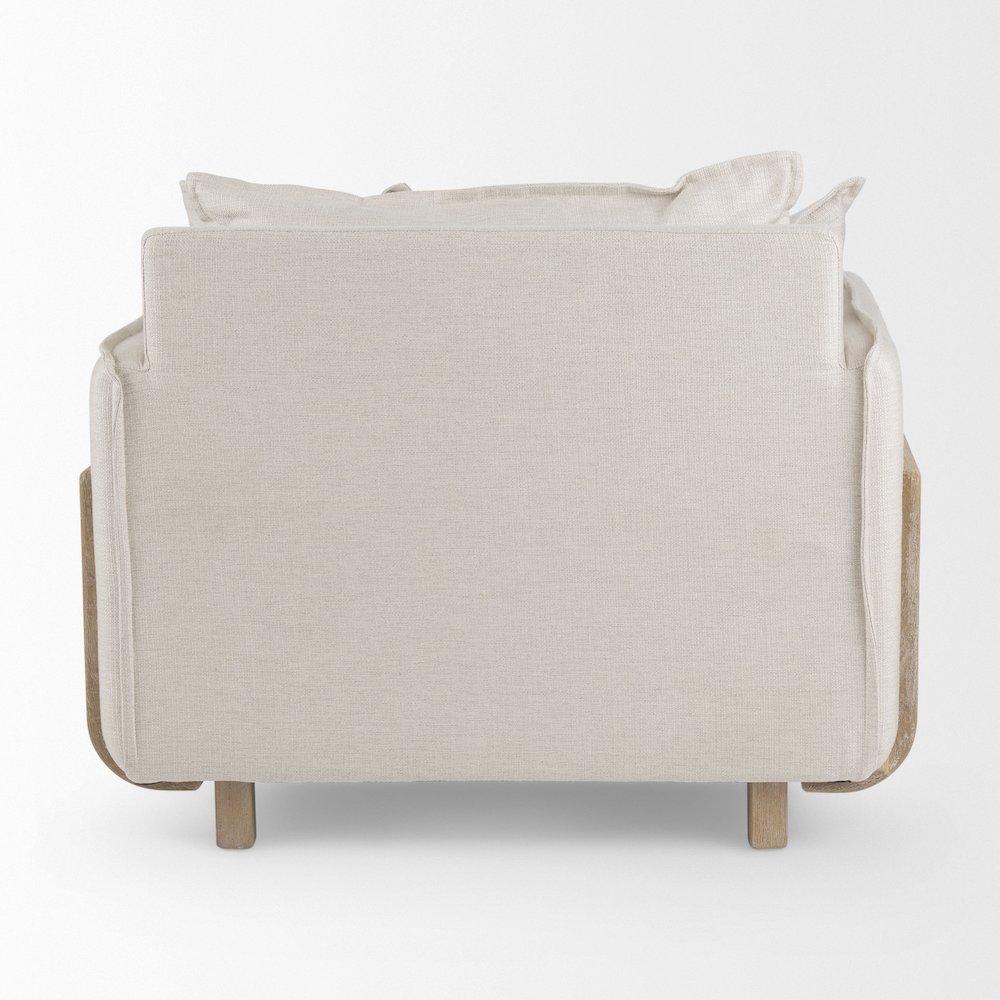 Roy Beige Upholstered and Brown Wood Frame Arm Chair. Picture 10
