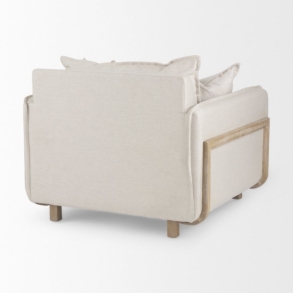 Roy Beige Upholstered and Brown Wood Frame Arm Chair. Picture 11