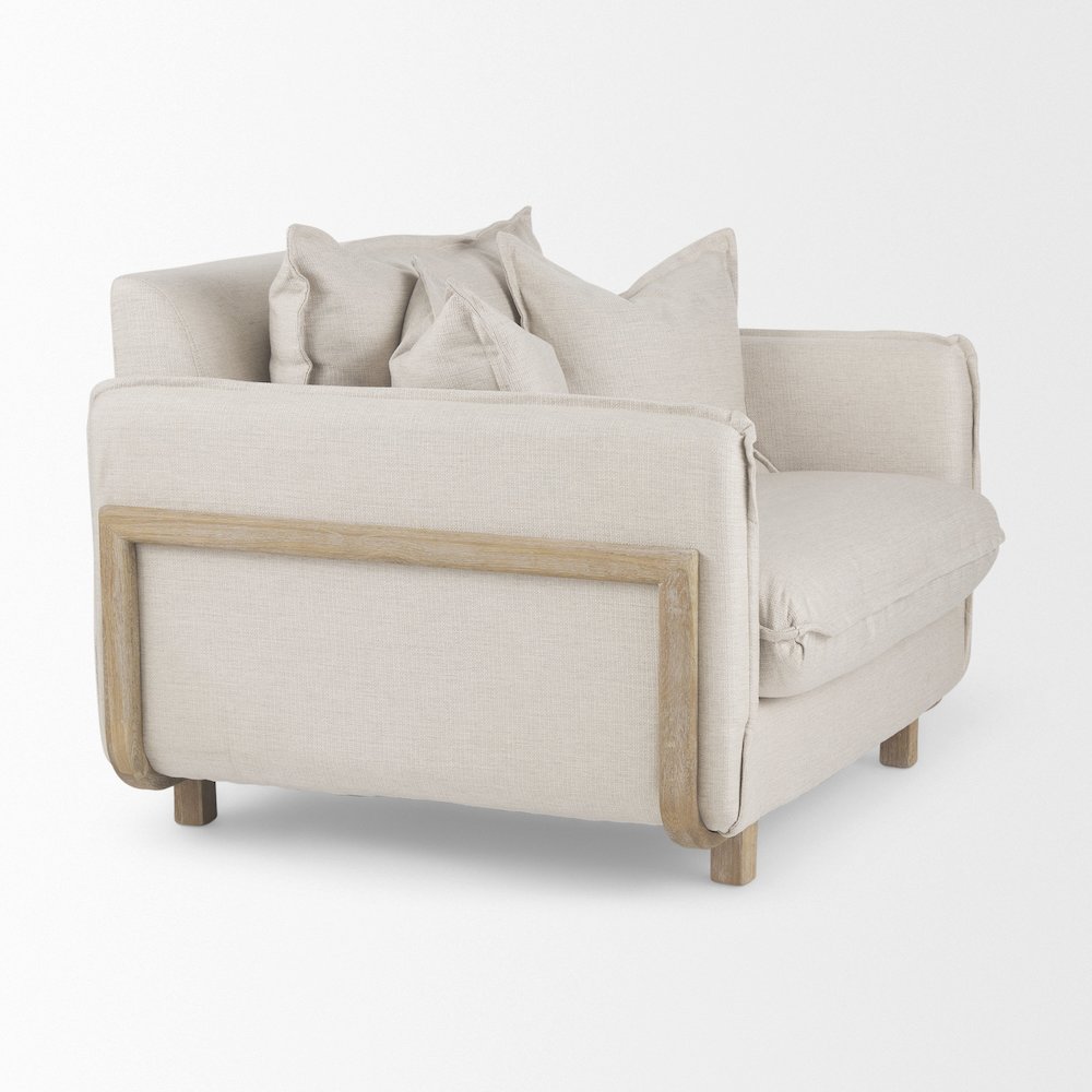 Roy Beige Upholstered and Brown Wood Frame Arm Chair. Picture 12