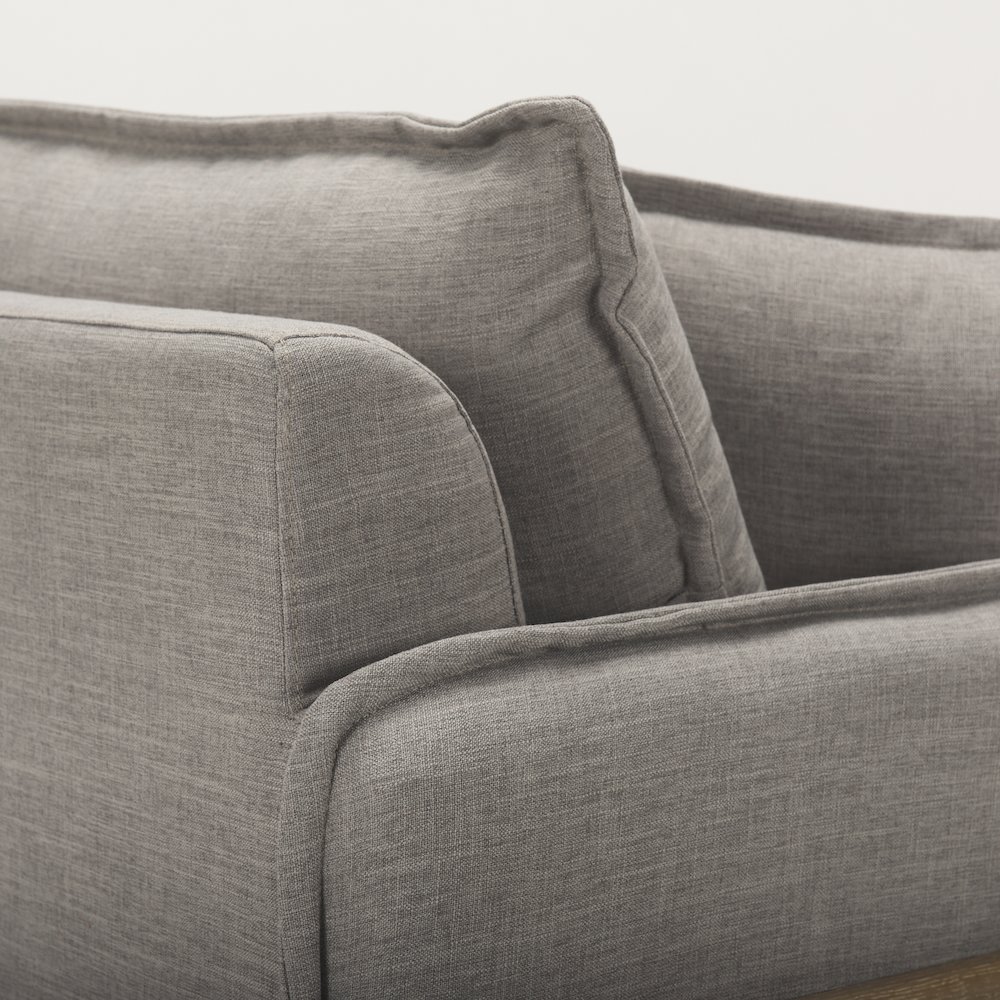 Roy Flint Gray Upholstered and Brown Wood Frame Arm Chair. Picture 2