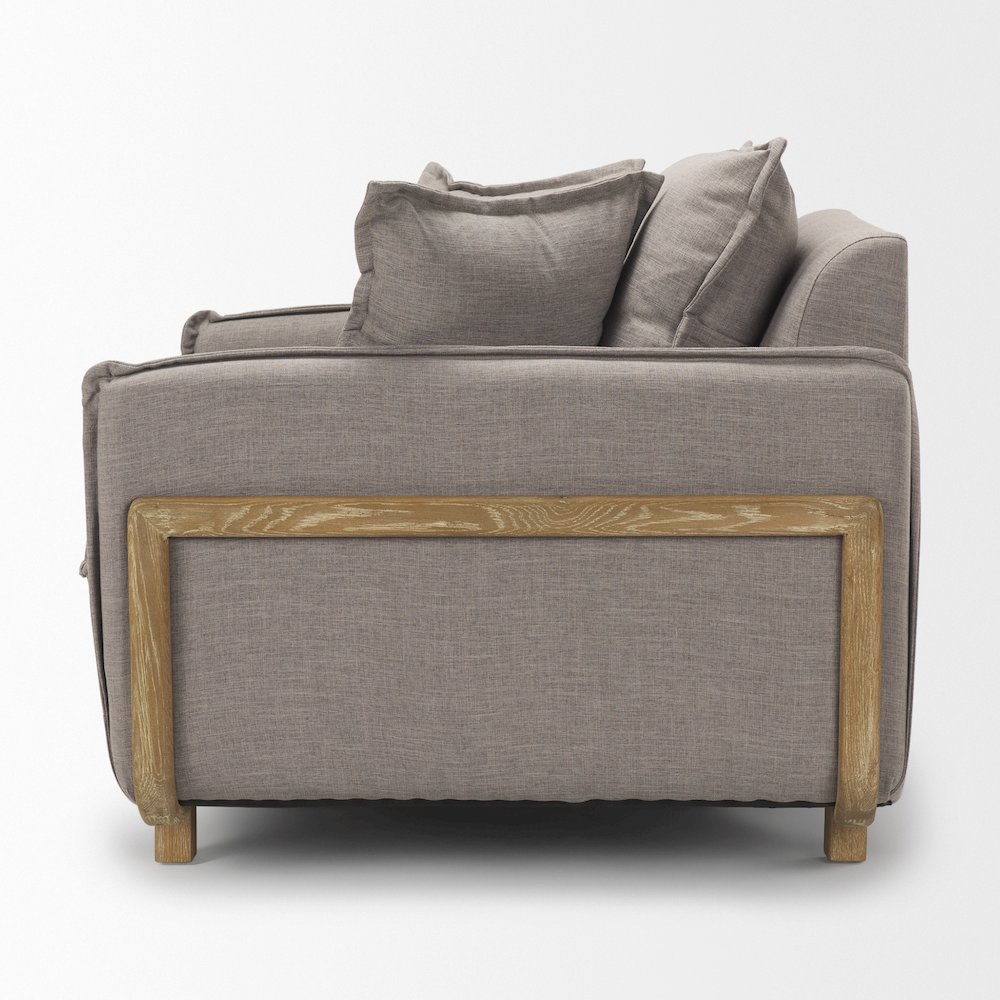 Roy Flint Gray Upholstered and Brown Wood Frame Arm Chair. Picture 9