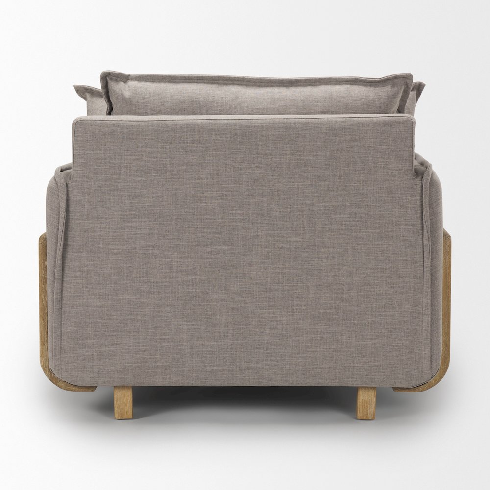 Roy Flint Gray Upholstered and Brown Wood Frame Arm Chair. Picture 10