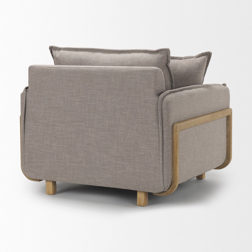 Roy Flint Gray Upholstered and Brown Wood Frame Arm Chair. Picture 11