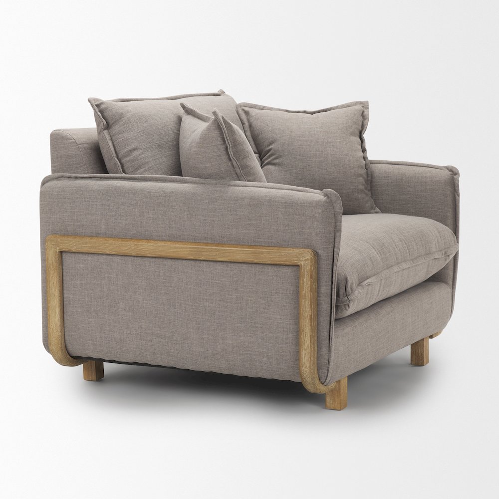 Roy Flint Gray Upholstered and Brown Wood Frame Arm Chair. Picture 12