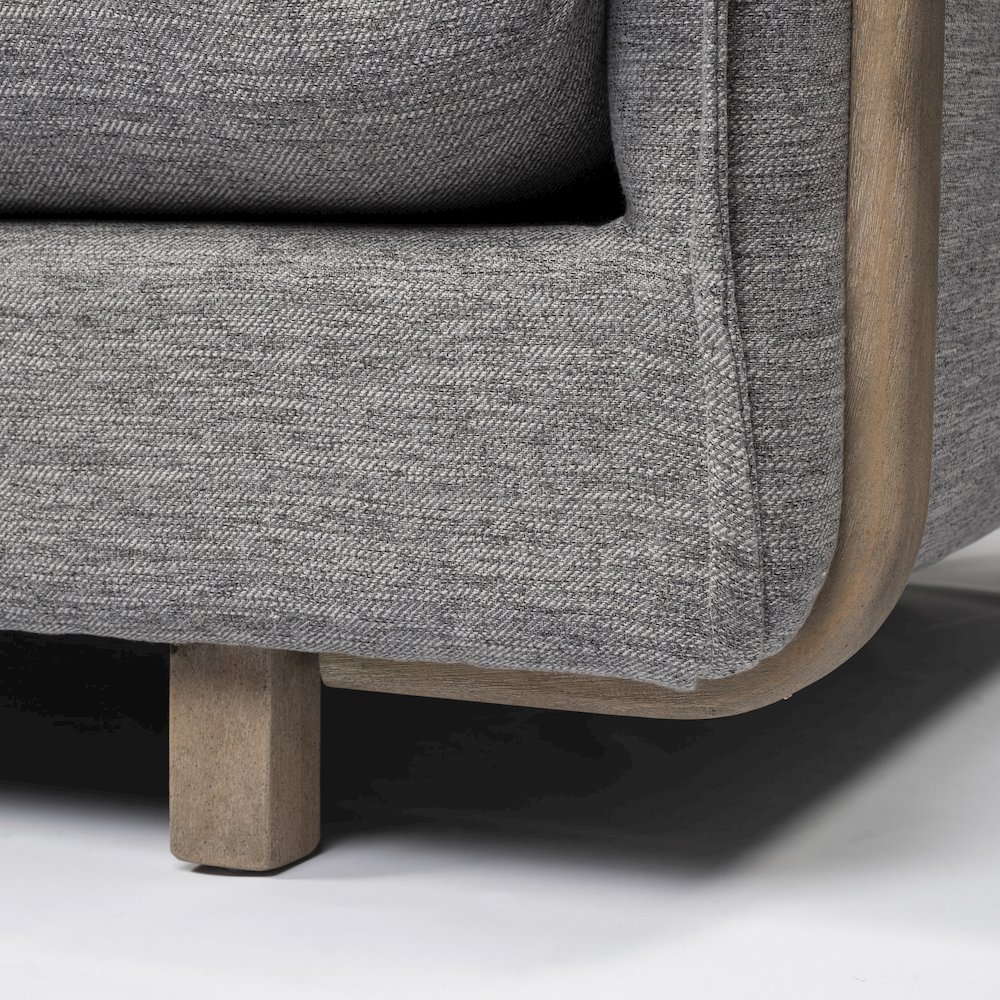 Roy Castlerock Gray Upholstered and Brown Wood Frame Arm Chair. Picture 3