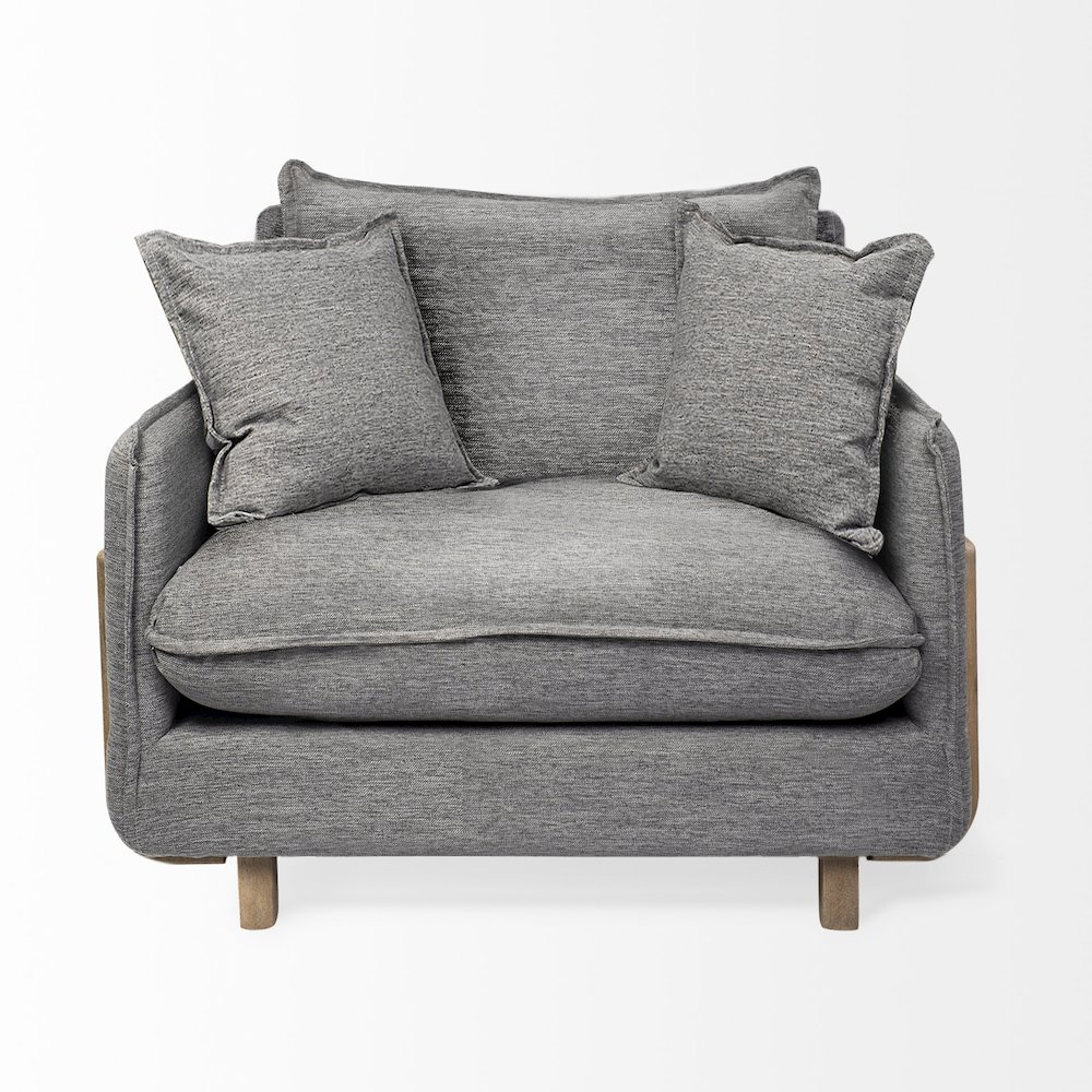 Roy Castlerock Gray Upholstered and Brown Wood Frame Arm Chair. Picture 7