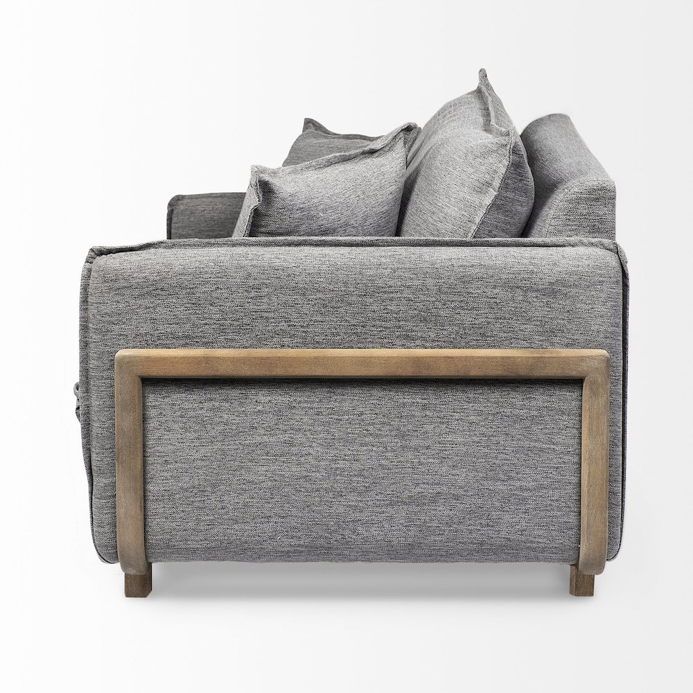 Roy Castlerock Gray Upholstered and Brown Wood Frame Arm Chair. Picture 8