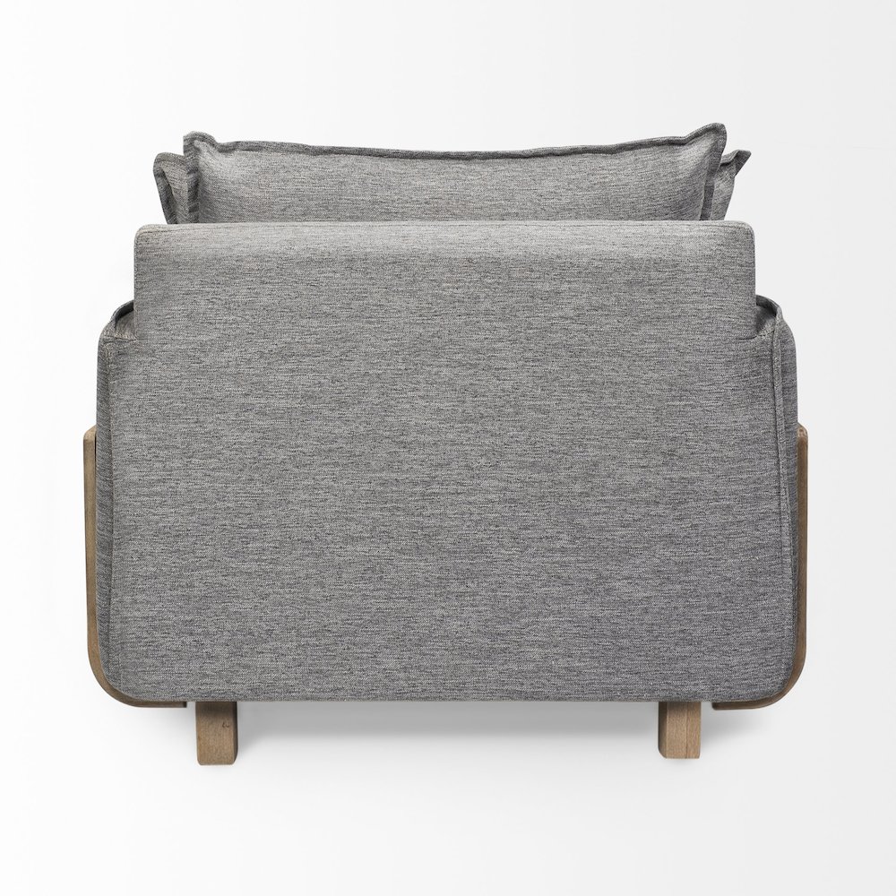 Roy Castlerock Gray Upholstered and Brown Wood Frame Arm Chair. Picture 9