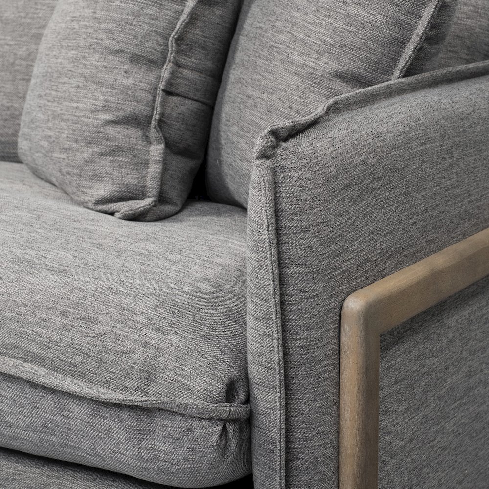 Roy Castlerock Gray Upholstered and Brown Wood Frame Arm Chair. Picture 10