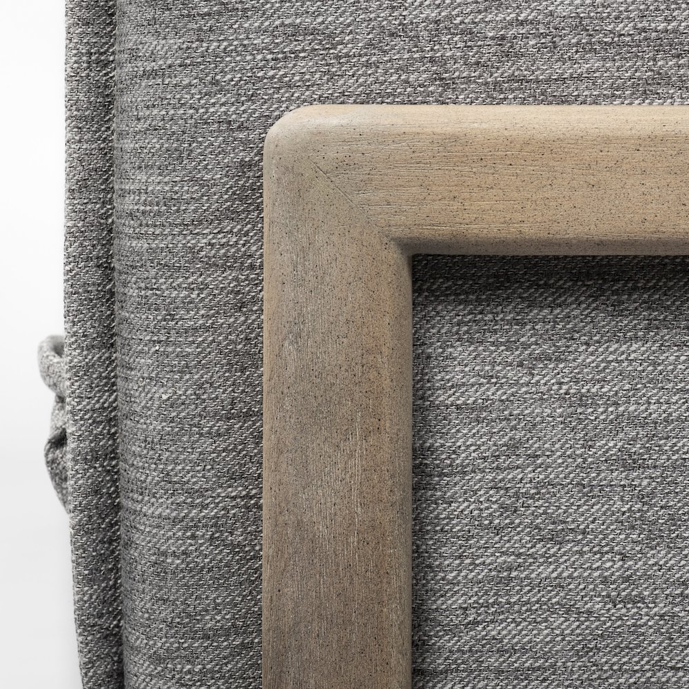 Roy Castlerock Gray Upholstered and Brown Wood Frame Arm Chair. Picture 11
