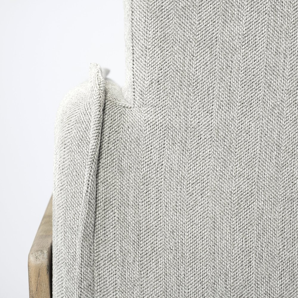 Roy Frost Gray Upholstered and Brown Wood Frame Arm Chair. Picture 2