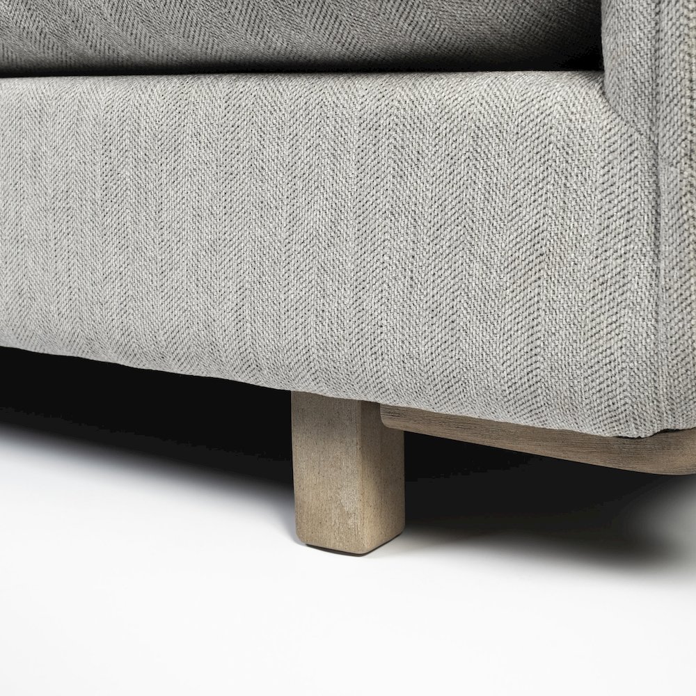 Roy Frost Gray Upholstered and Brown Wood Frame Arm Chair. Picture 4