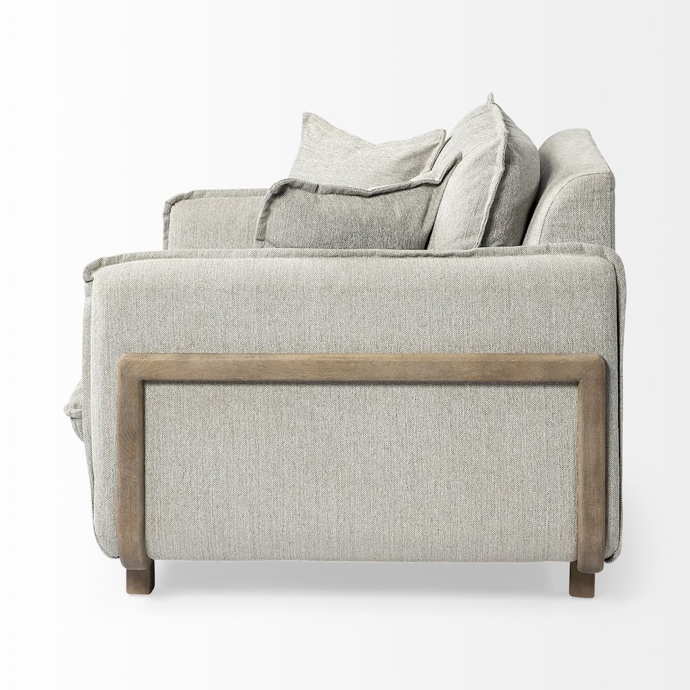Roy Frost Gray Upholstered and Brown Wood Frame Arm Chair. Picture 9