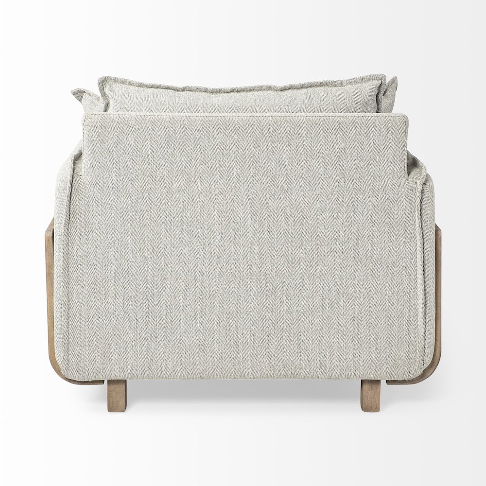 Roy Frost Gray Upholstered and Brown Wood Frame Arm Chair. Picture 10