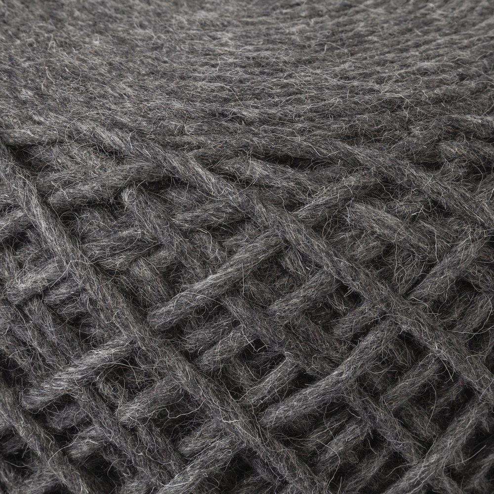 Allium Dark Gray Handwoven Wool Cylindrical Pouf. Picture 7