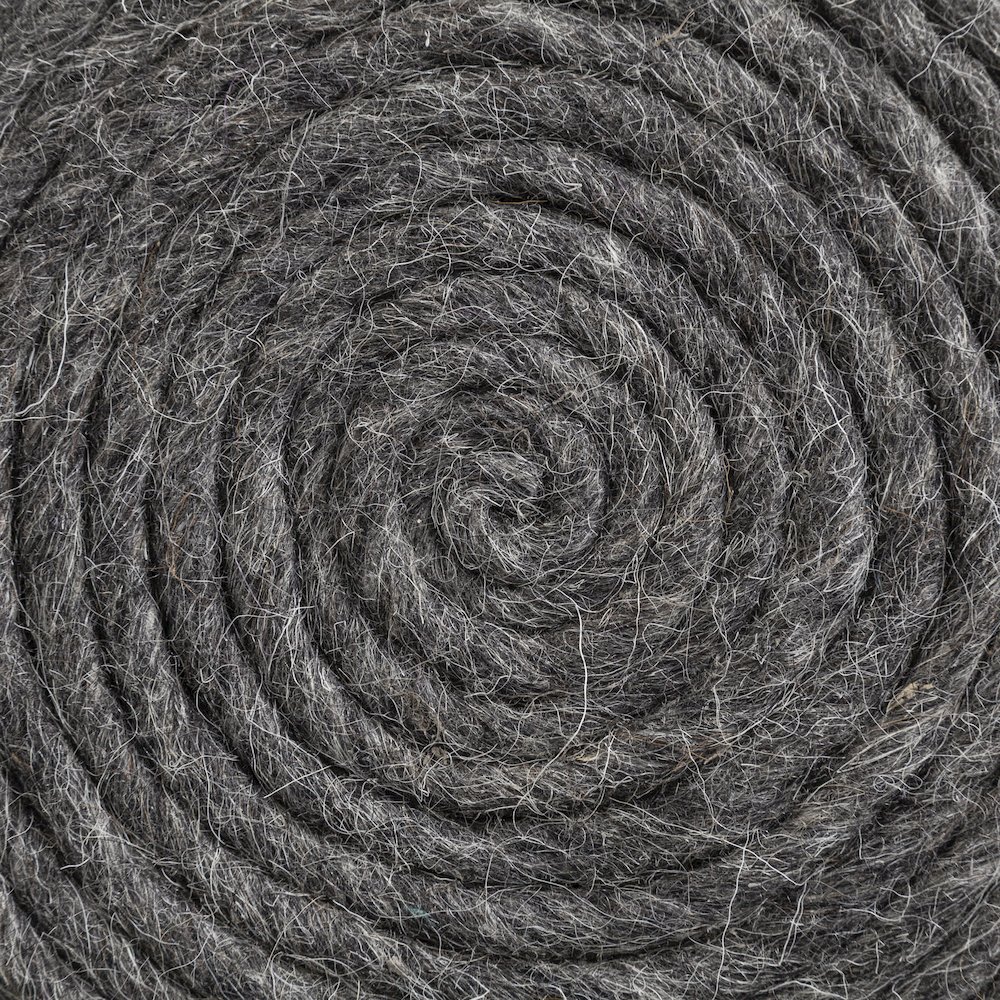 Allium Dark Gray Handwoven Wool Cylindrical Pouf. Picture 9