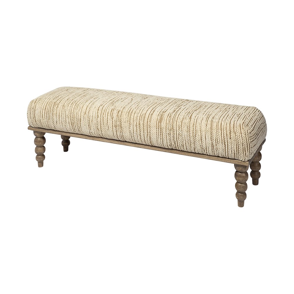 55L X 16W Cream Upholstered Seat Wooden Base Accent Bench. Picture 1