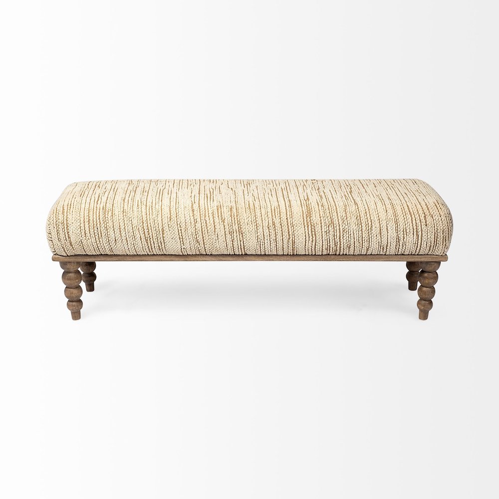 55L X 16W Cream Upholstered Seat Wooden Base Accent Bench. Picture 4