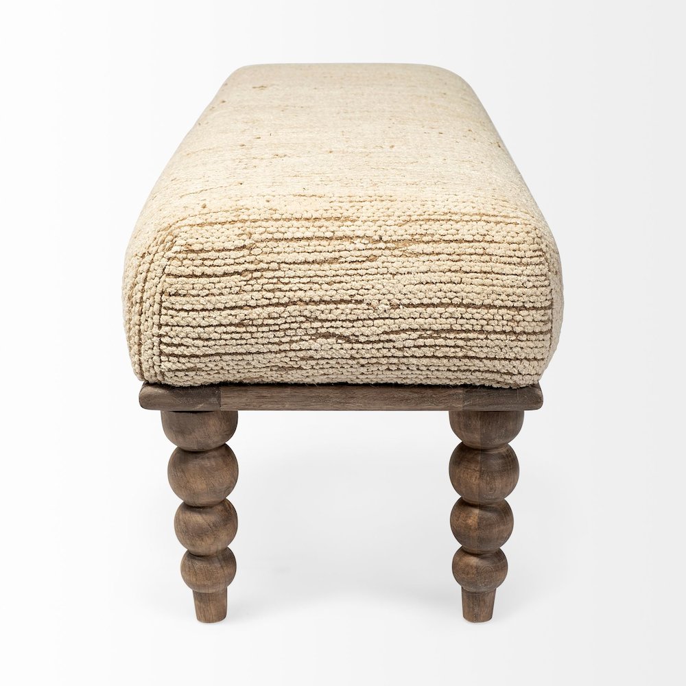 55L X 16W Cream Upholstered Seat Wooden Base Accent Bench. Picture 5