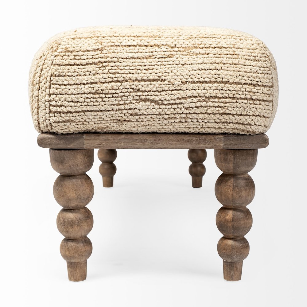 55L X 16W Cream Upholstered Seat Wooden Base Accent Bench. Picture 6