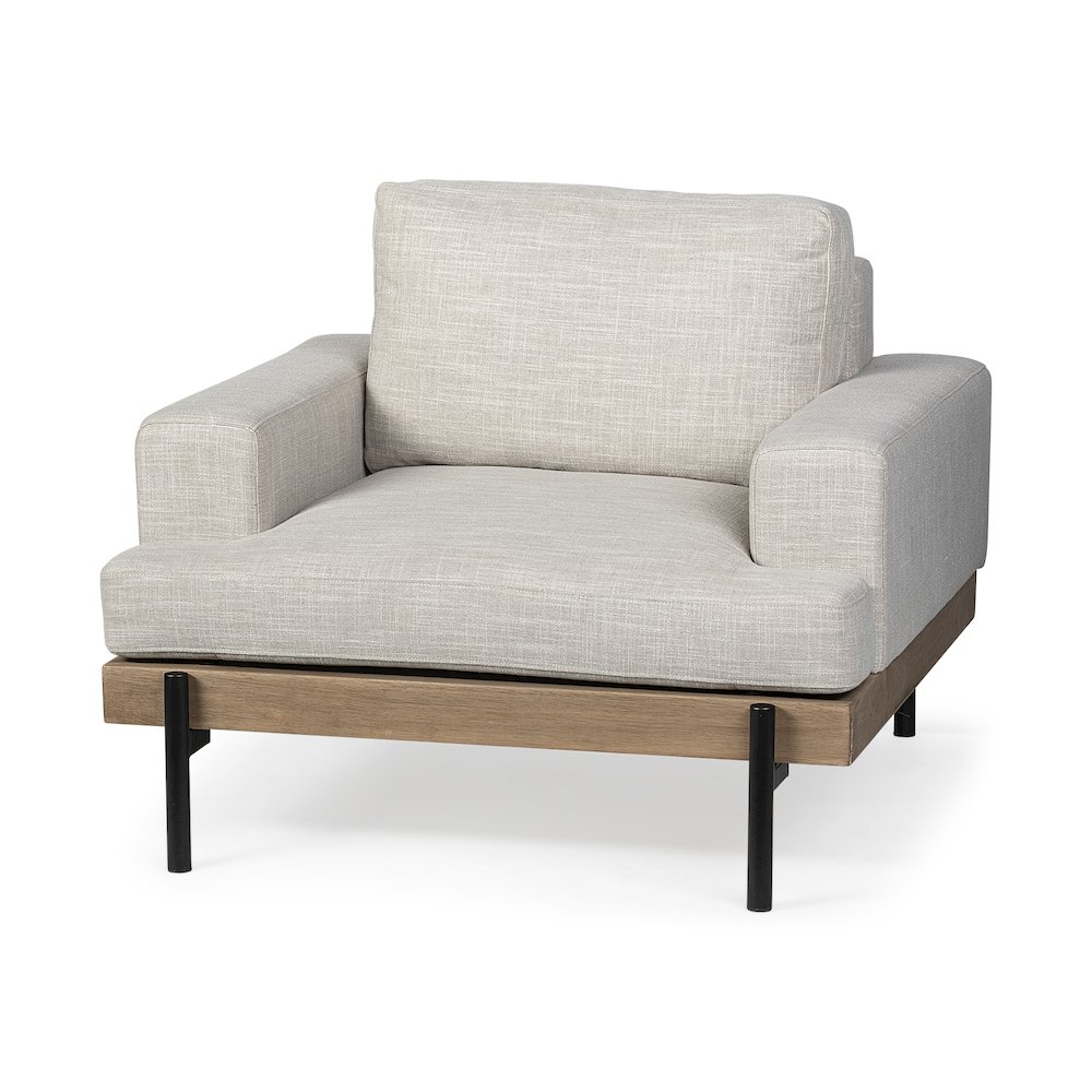Colburne Beige Fabric Wood and Iron Frame Accent Chair. Picture 1