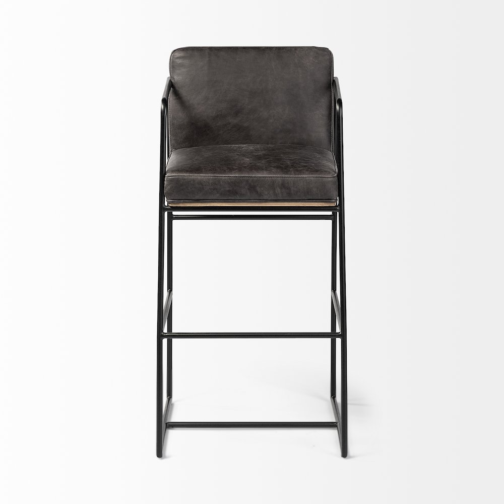 40" Total Height Black Leather Seat Wood Back, Metal Frame Bar Stool. Picture 6