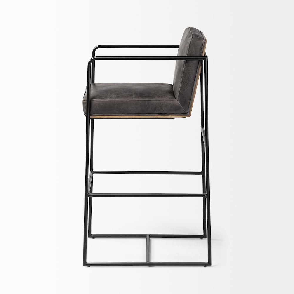 40" Total Height Black Leather Seat Wood Back, Metal Frame Bar Stool. Picture 7