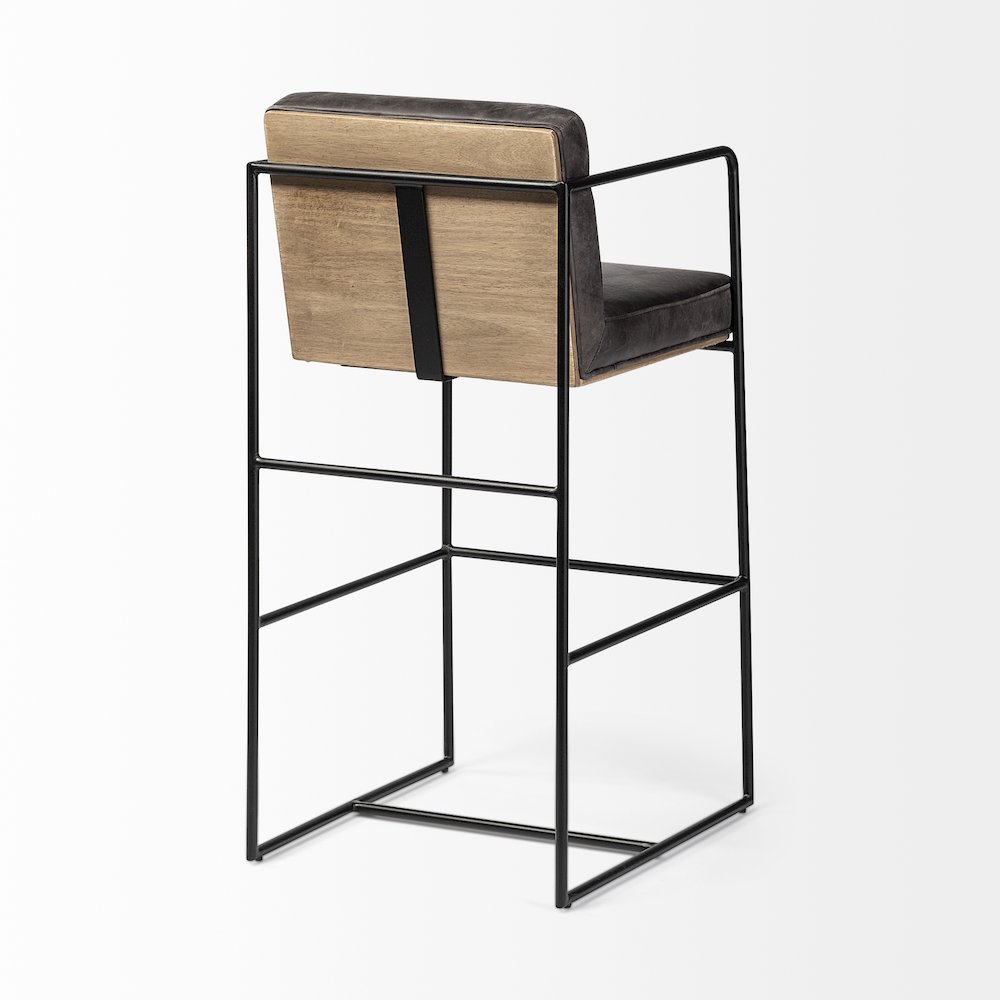 40" Total Height Black Leather Seat Wood Back, Metal Frame Bar Stool. Picture 9