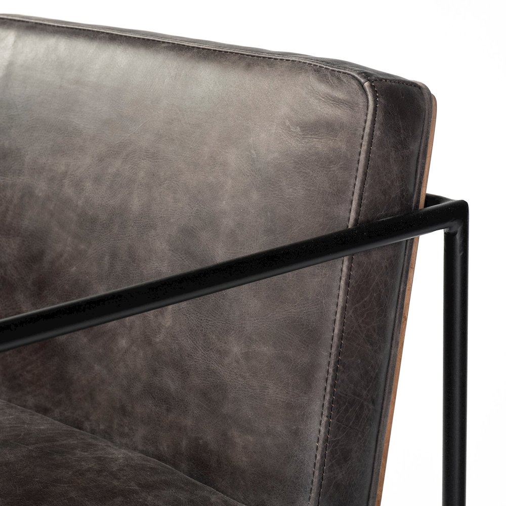 40" Total Height Black Leather Seat Wood Back, Metal Frame Bar Stool. Picture 10