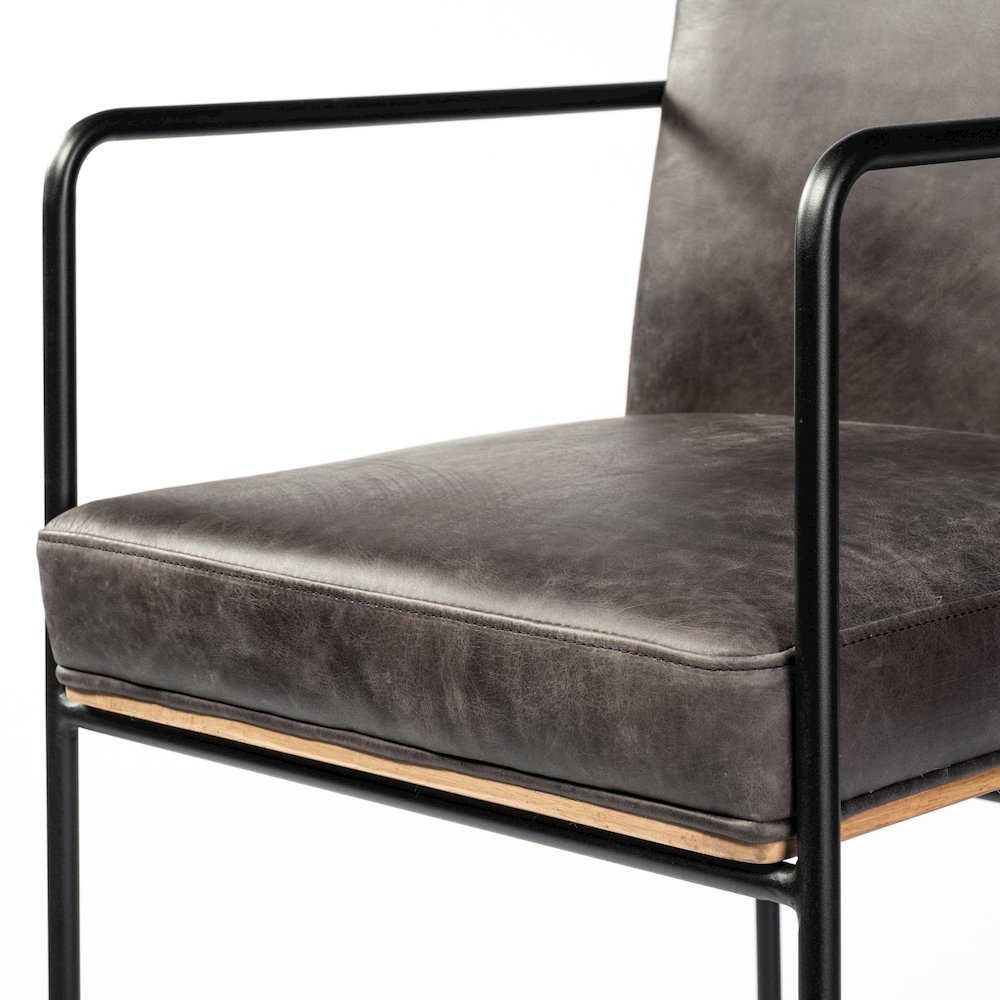 40" Total Height Black Leather Seat Wood Back, Metal Frame Bar Stool. Picture 11