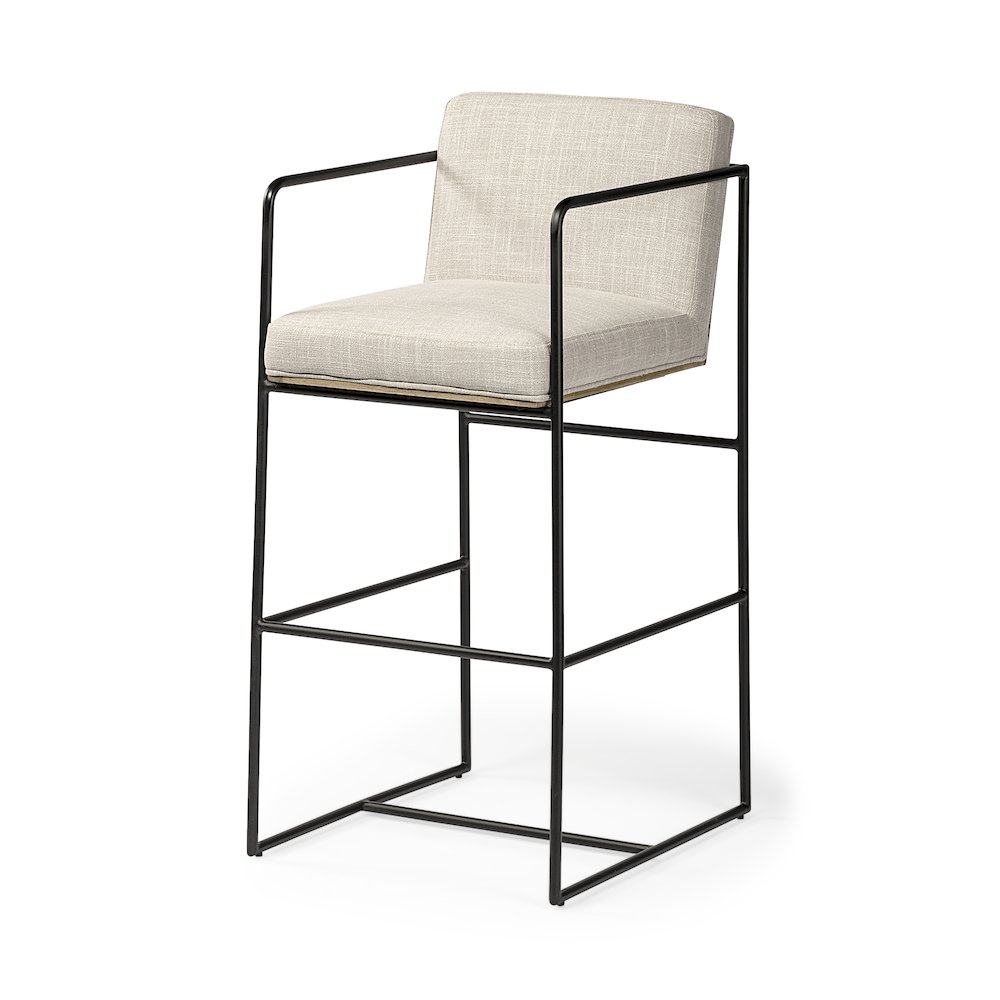 40" Total Height Light Beige Upholstered Seat Wood Back, Metal Frame Bar Stool. Picture 1