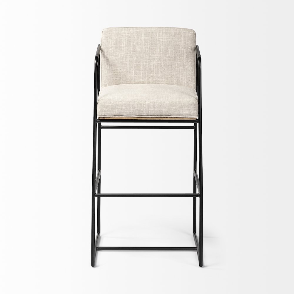 40" Total Height Light Beige Upholstered Seat Wood Back, Metal Frame Bar Stool. Picture 6