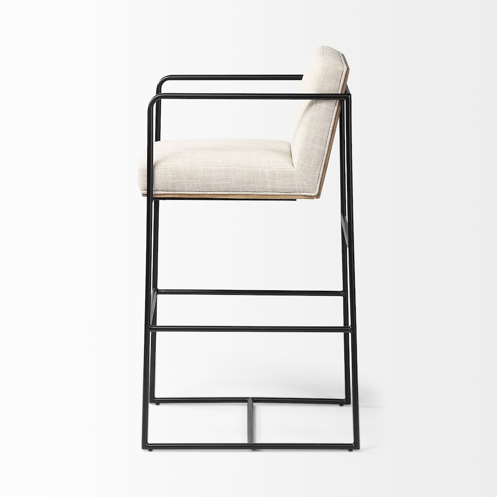 40" Total Height Light Beige Upholstered Seat Wood Back, Metal Frame Bar Stool. Picture 7