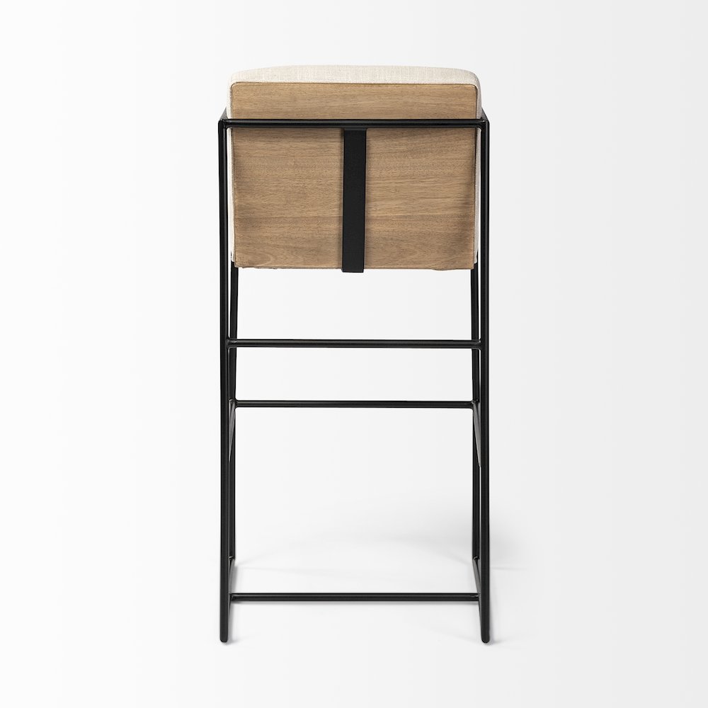 40" Total Height Light Beige Upholstered Seat Wood Back, Metal Frame Bar Stool. Picture 8