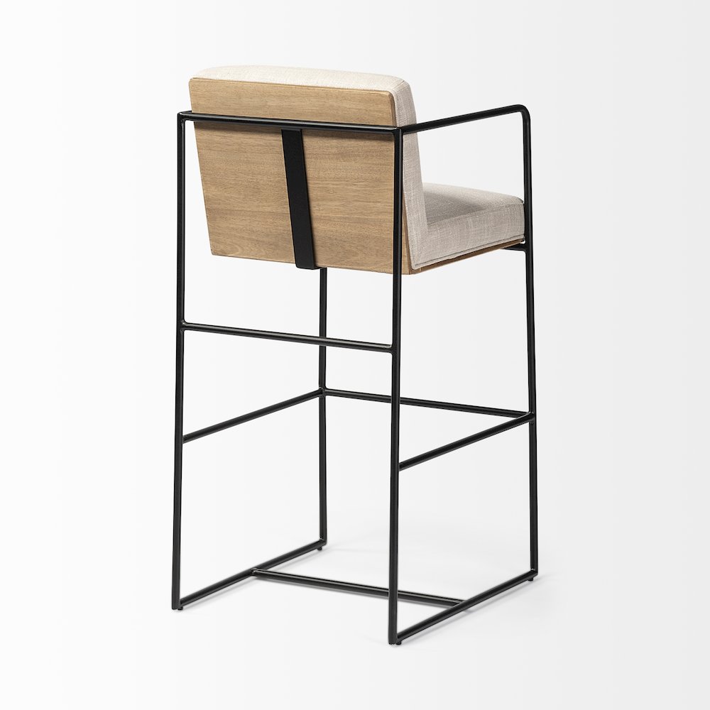 40" Total Height Light Beige Upholstered Seat Wood Back, Metal Frame Bar Stool. Picture 9