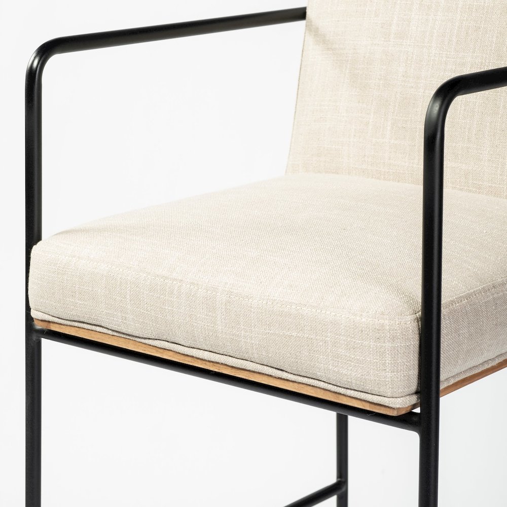 40" Total Height Light Beige Upholstered Seat Wood Back, Metal Frame Bar Stool. Picture 11