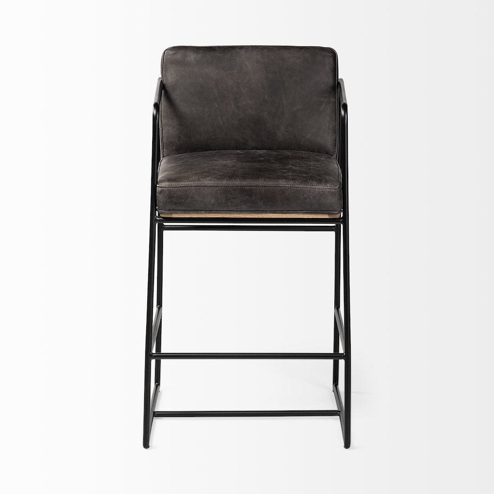 36" Total Height Black Leather Seat Wood Back, Metal Frame Counter Stool. Picture 6