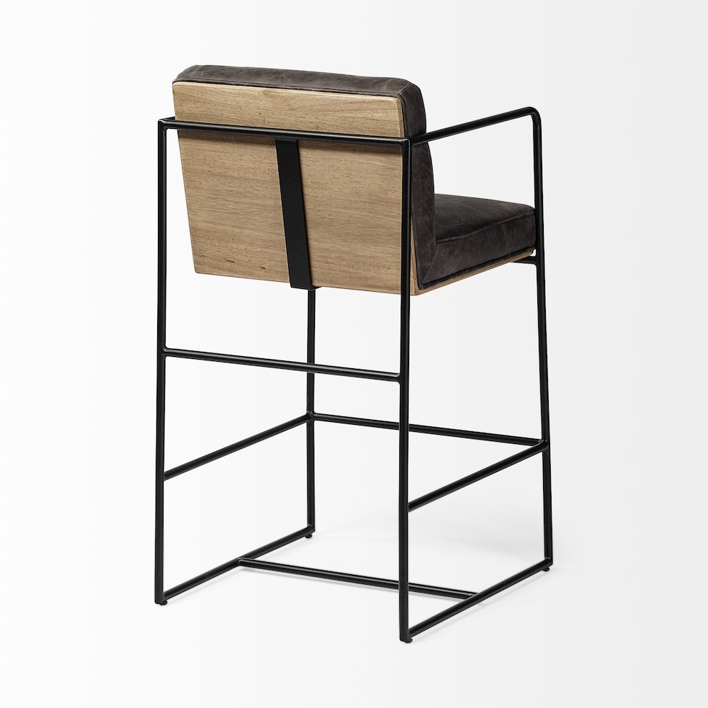 36" Total Height Black Leather Seat Wood Back, Metal Frame Counter Stool. Picture 9
