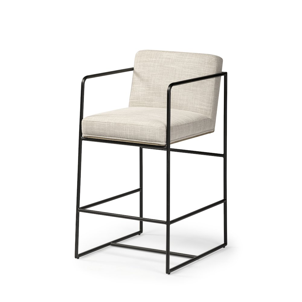 36" Height Light Beige Upholstered Seat Wood Back, Metal Frame Counter Stool. Picture 1