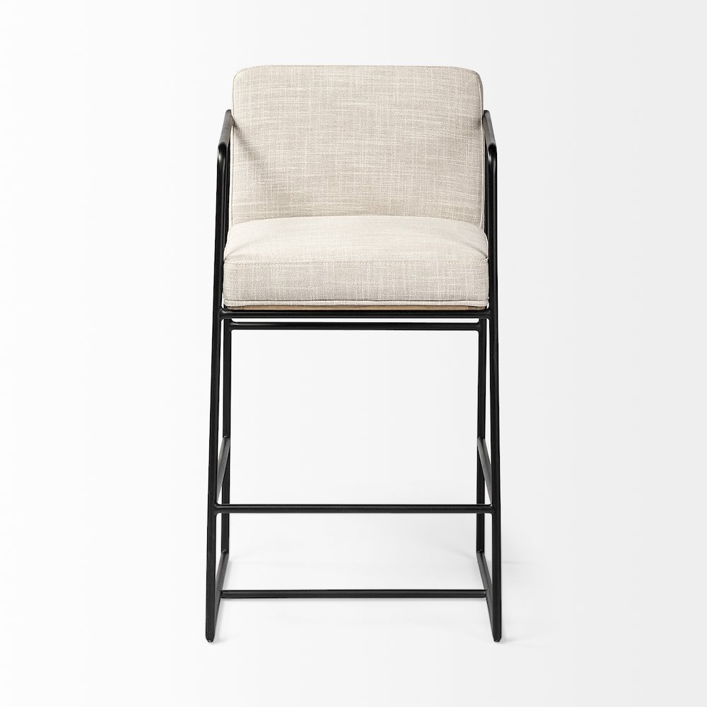 36" Height Light Beige Upholstered Seat Wood Back, Metal Frame Counter Stool. Picture 8