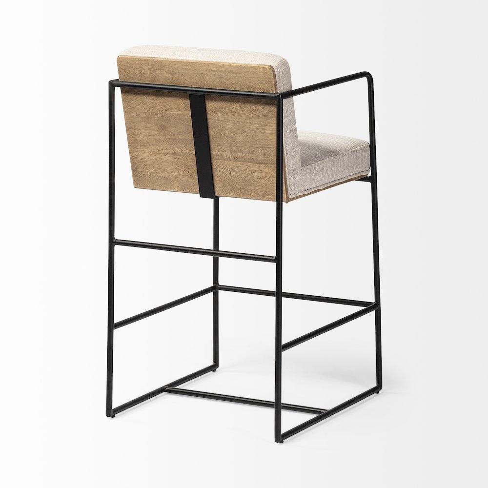 36" Height Light Beige Upholstered Seat Wood Back, Metal Frame Counter Stool. Picture 11